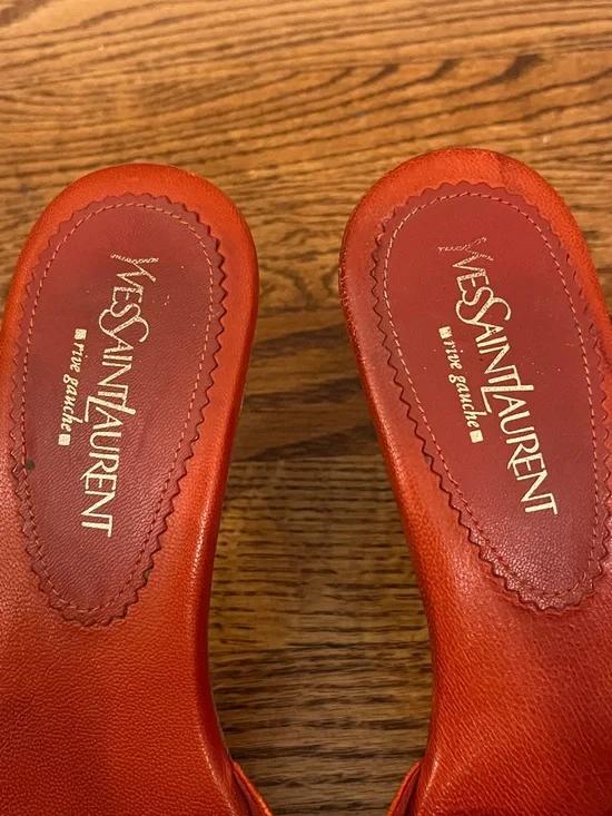 Yves Saint Laurent Orange Leather Slide with Floral Rosette - Picture 6 of 10